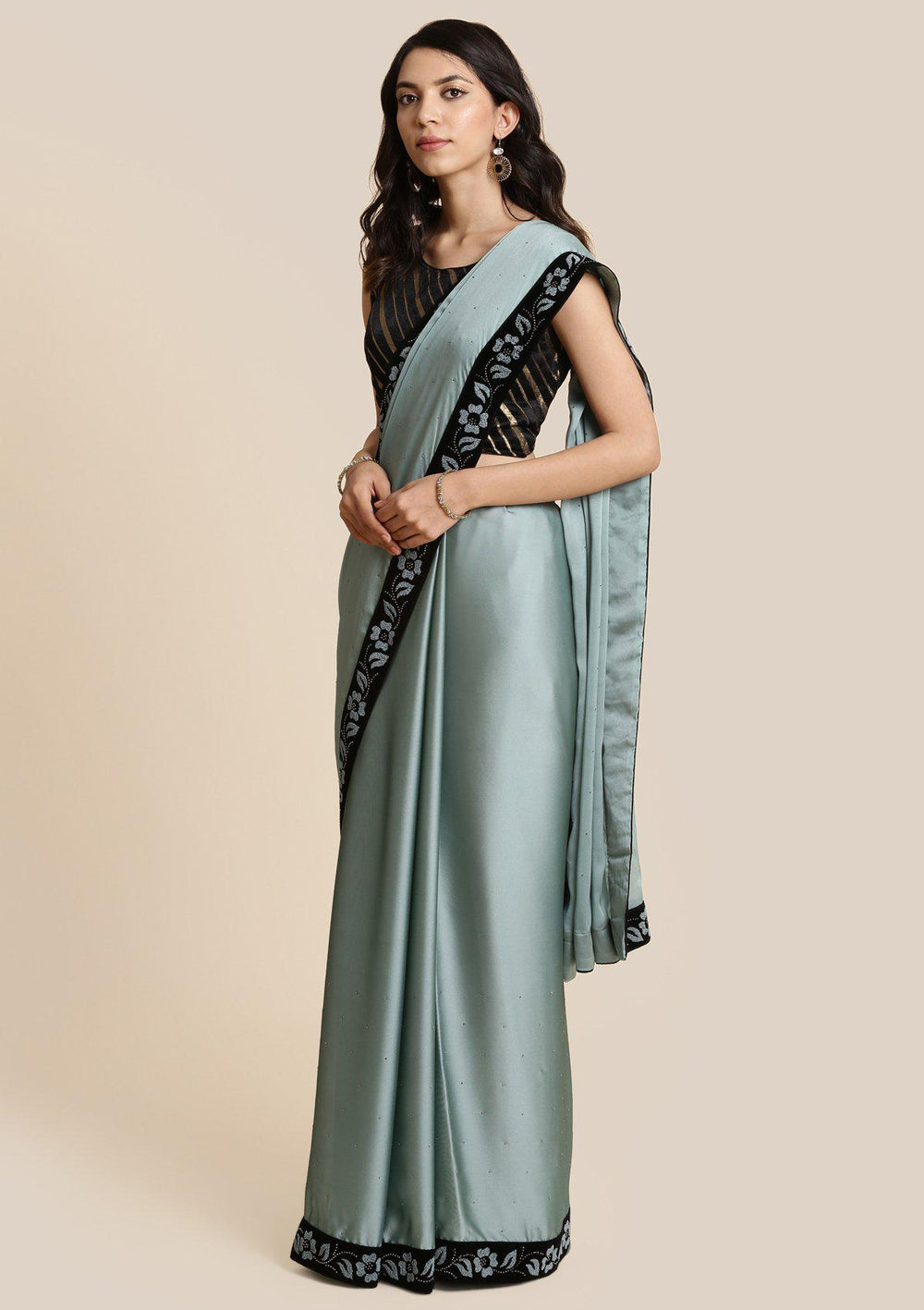 Sea Green Swarovski Georgette Designer Saree-Koskii