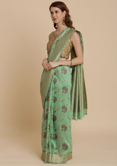 Pista Green Zariwork Raw Silk Designer Saree-Koskii