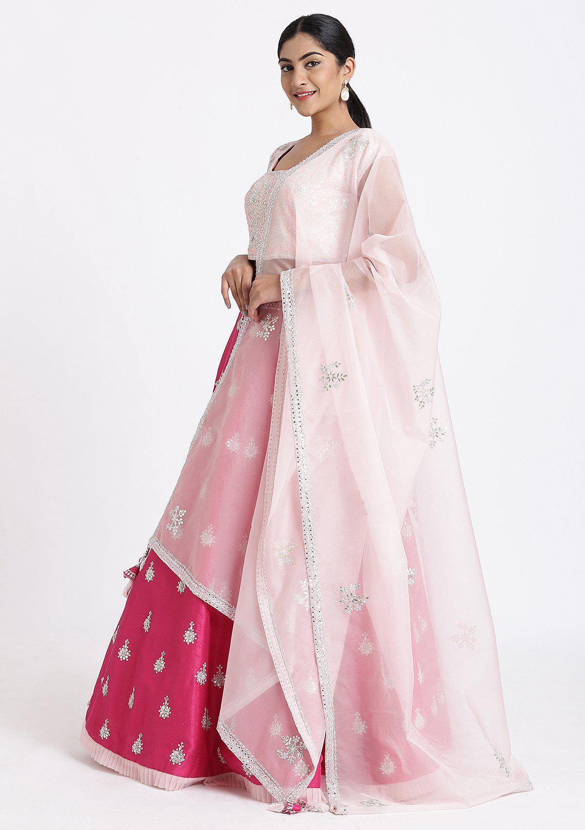 Pink Gota Patti Raw Silk Designer Lehenga-Koskii