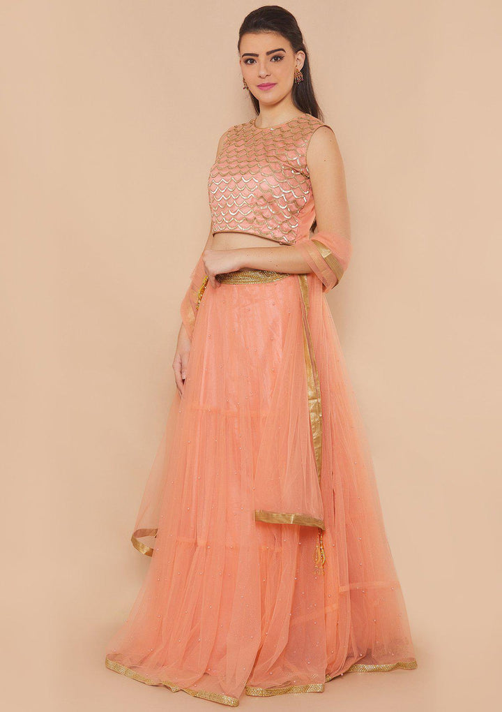 Peach Cutdana Soft-Net Designer Lehenga-Koskii