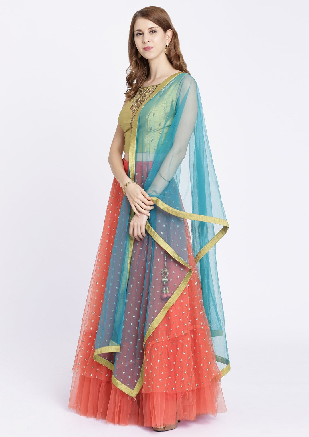 Pink Stonework Net Designer Lehenga-Koskii