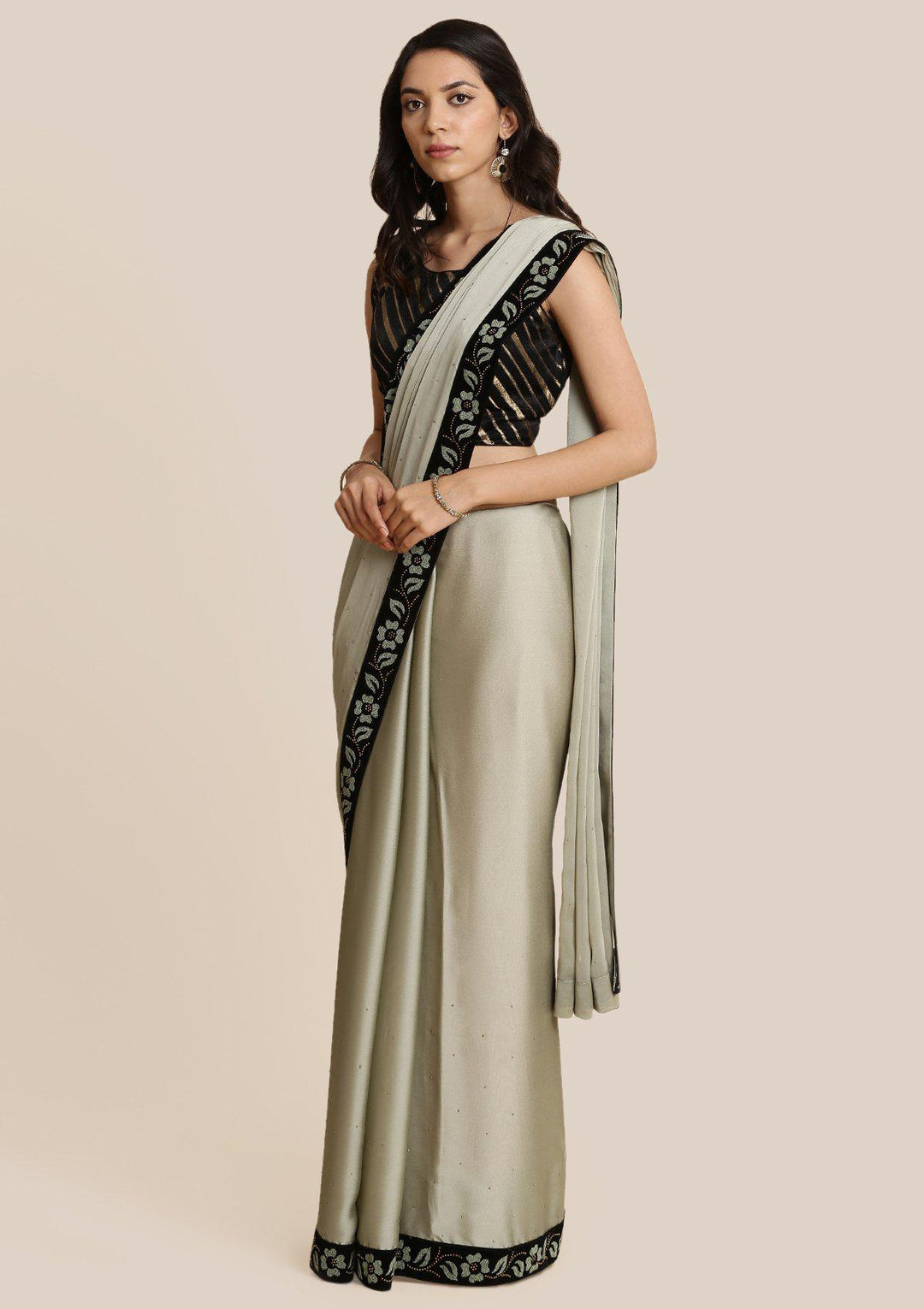 Pista Green Swarovski Georgette Designer Saree-Koskii