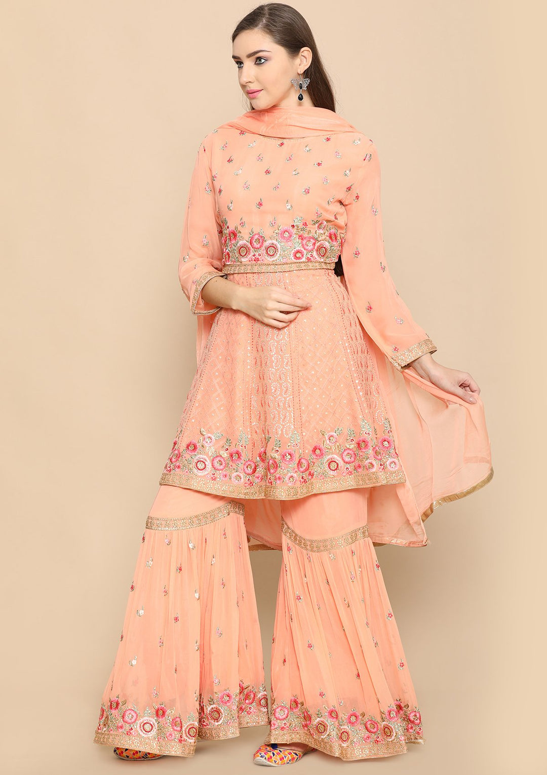 Peach Thread Work Net Designer Sharara-Koskii