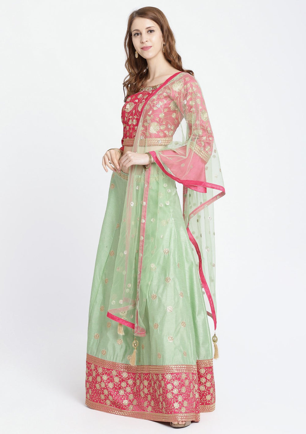 Pista Green Zariwork Rawsilk Designer Lehenga-Koskii