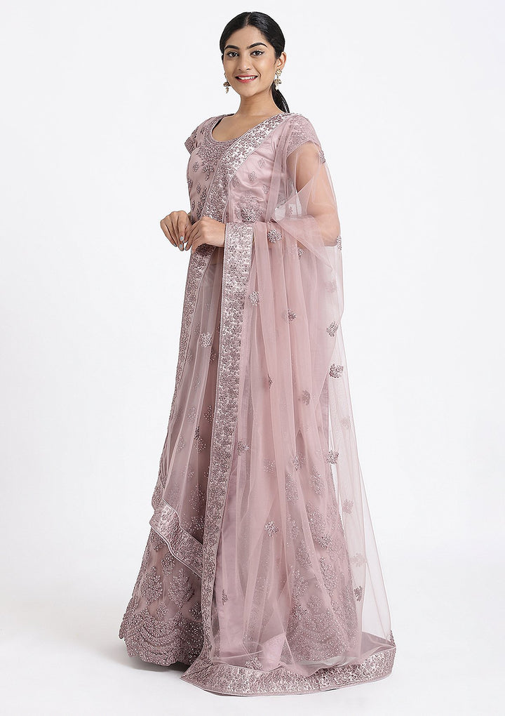 Mauve Thread Work Net Designer Lehenga-Koskii