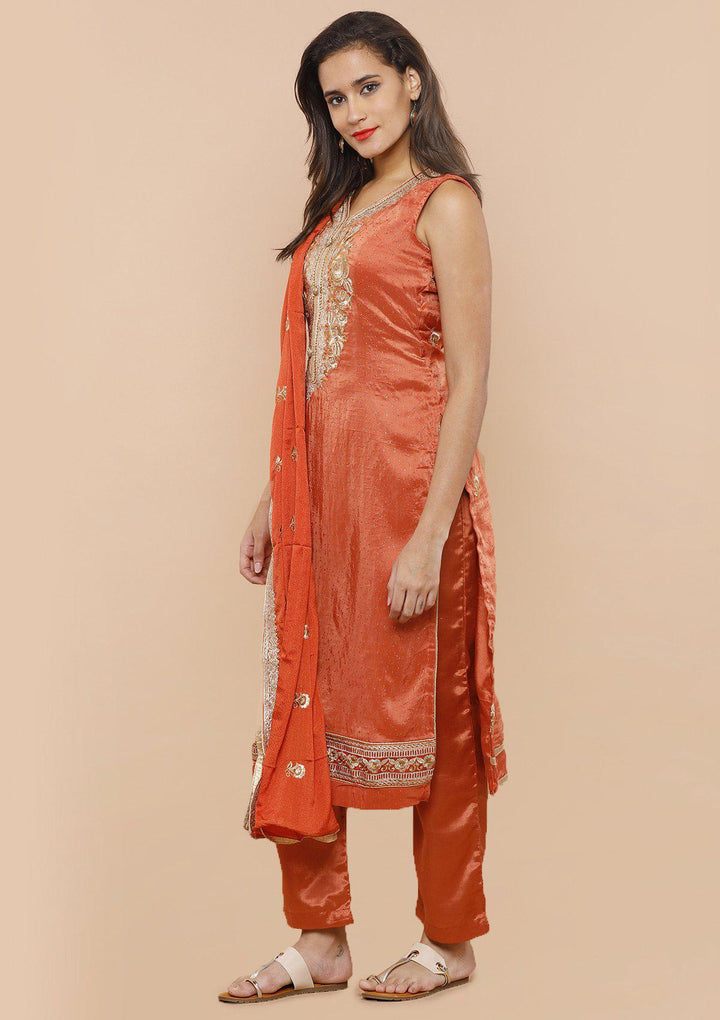 Orange Stone Work Designer Salwar Suit-Koskii