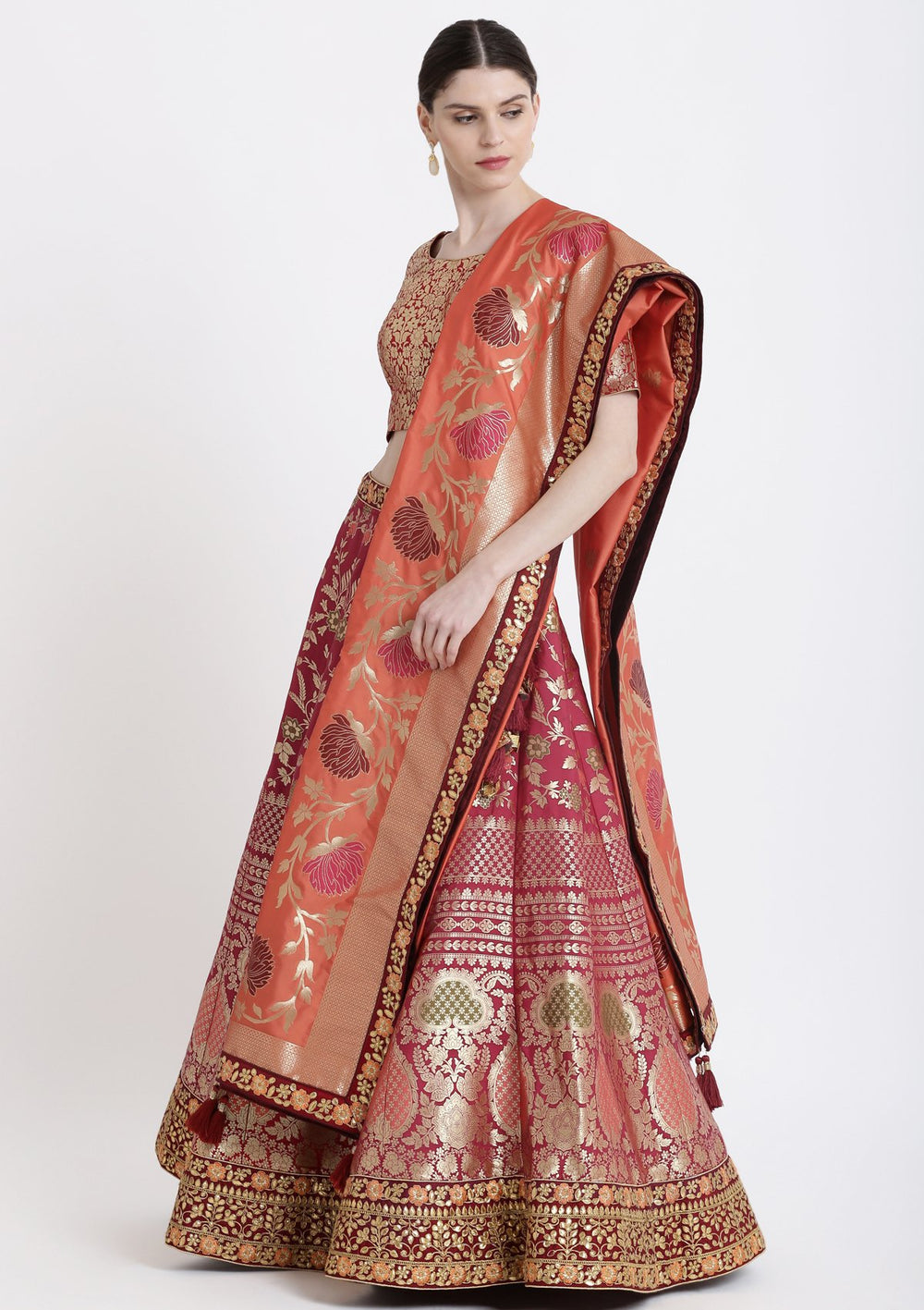 Red Gotapatti Banarasi Designer Lehenga-Koskii