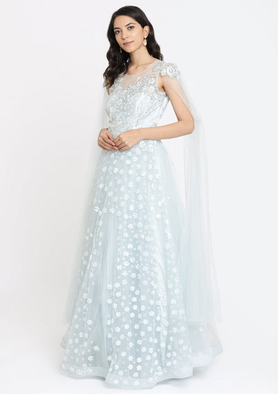 Sea Green Sequins Net Designer Gown-Koskii