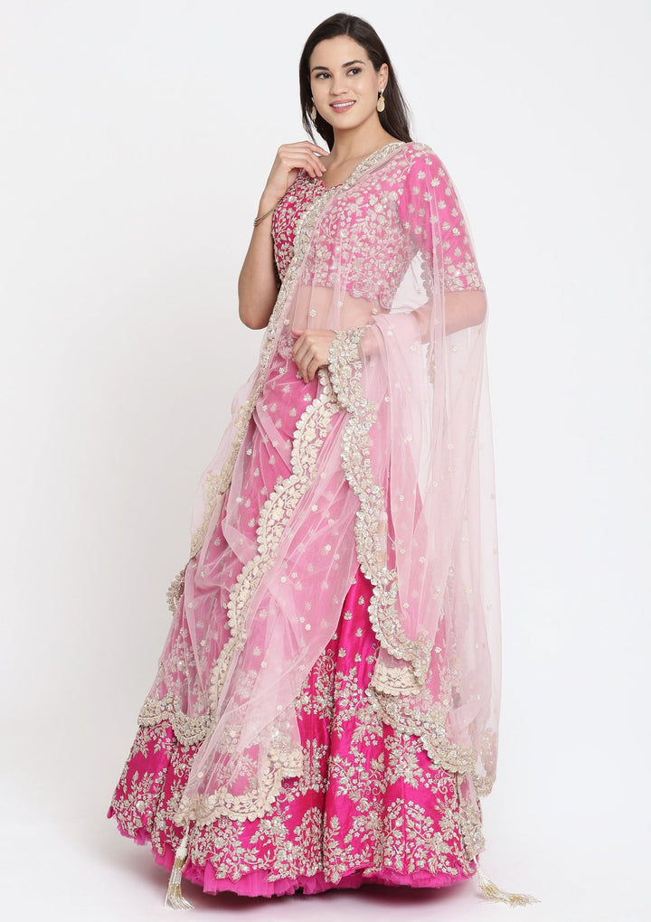 Magenta Zardozi Raw Silk Designer Lehenga-Koskii
