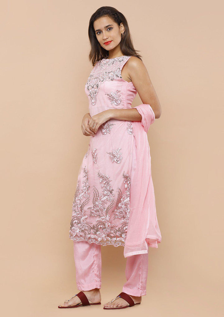 Pink Embellished Floral Designer Salwar Suit-Koskii