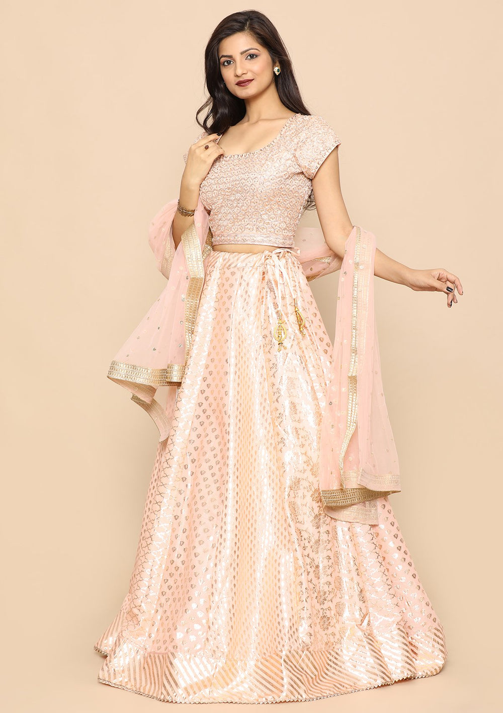 Pink Banarasi Silk Designer Lehenga-Koskii