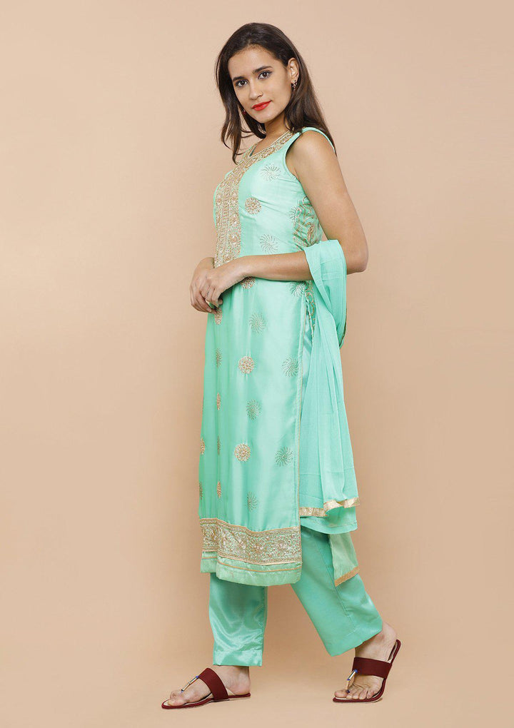 Fern Green Zari Designer Salwar Suit-Koskii