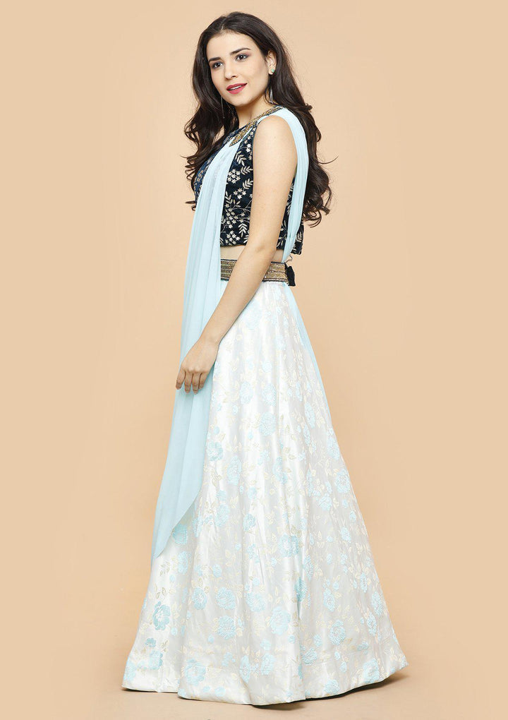 koskii arctic blue fusion lehenga-Koskii