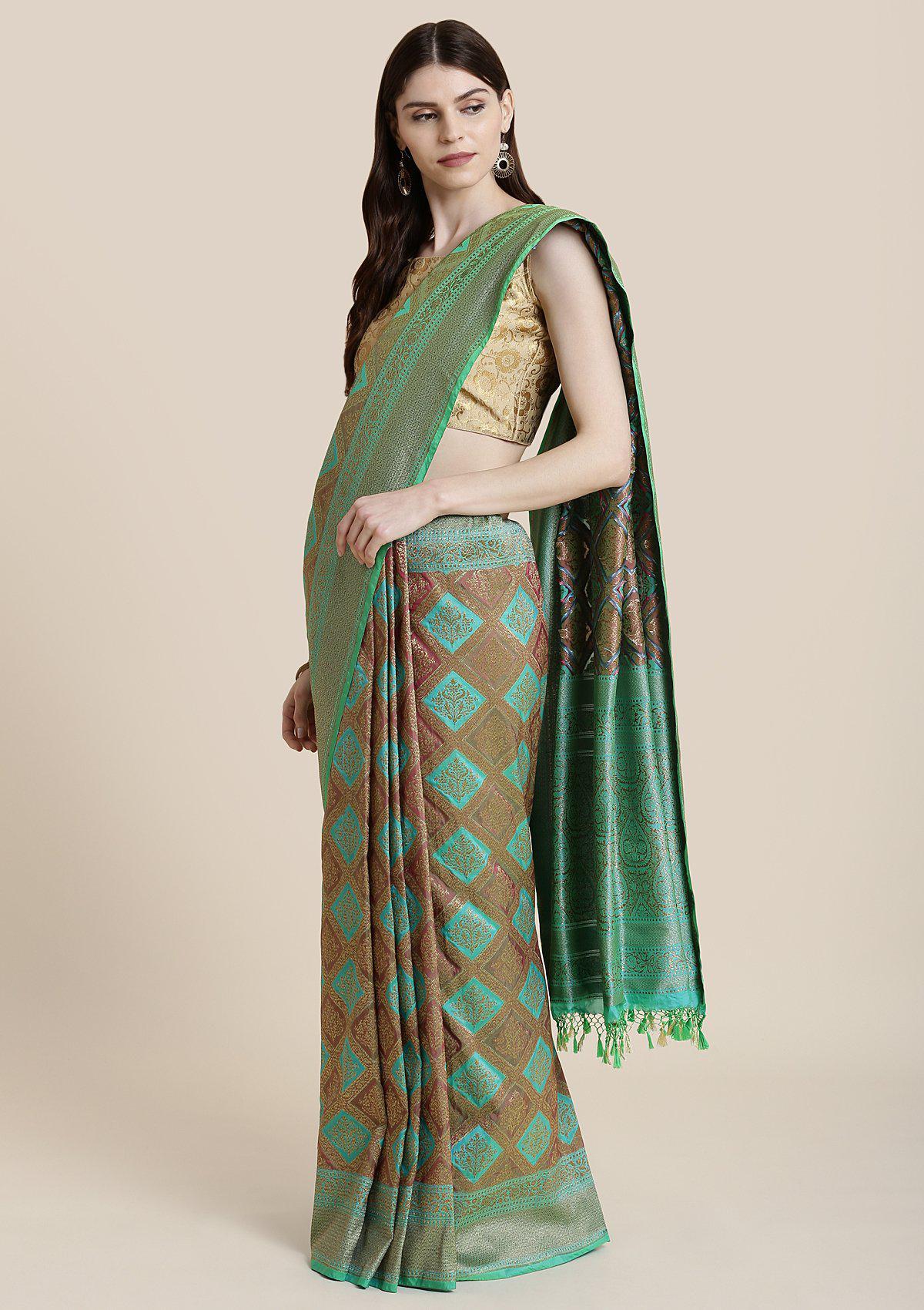 Green Zariwork Banarasi Designer Saree-Koskii