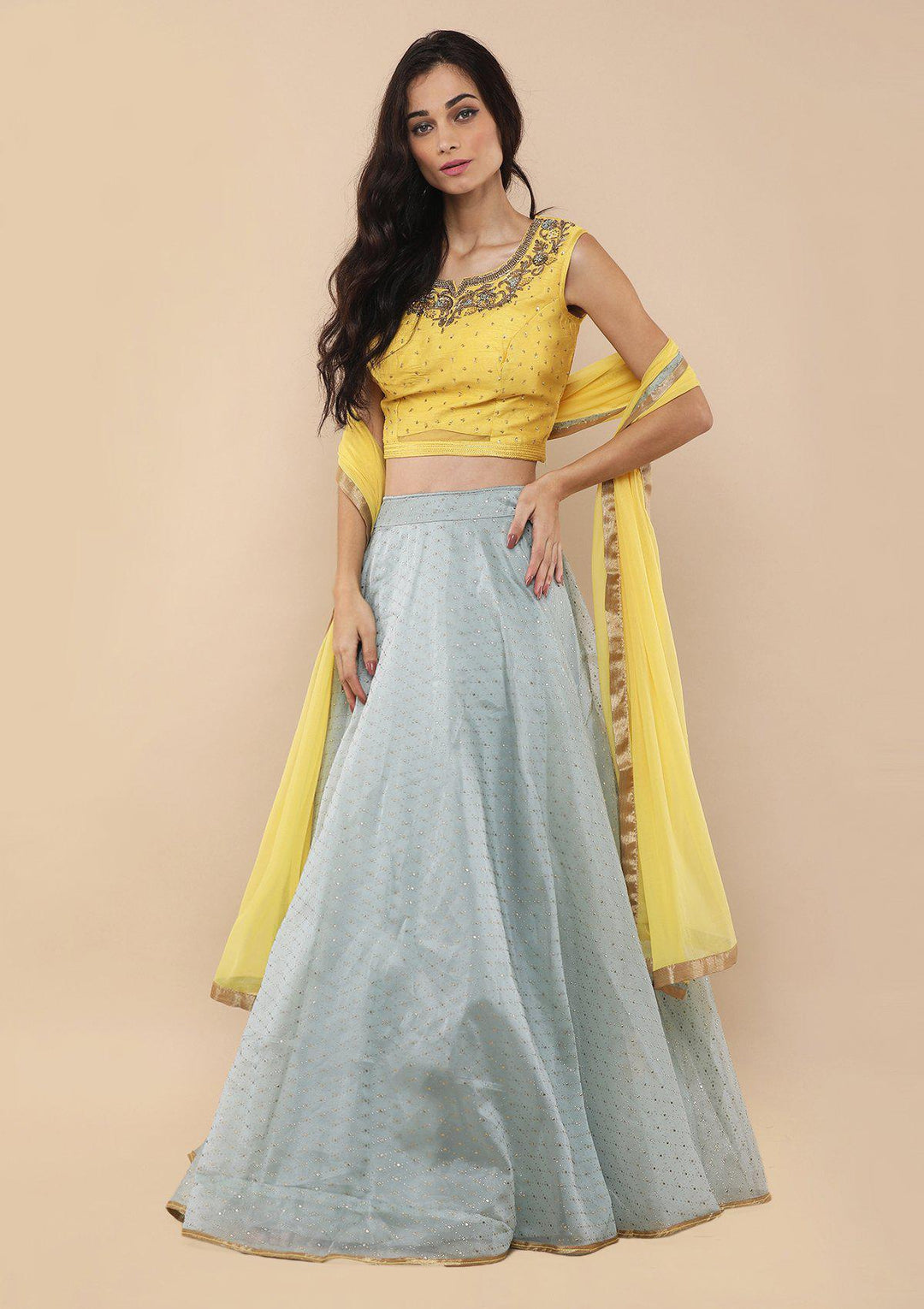 Teal Green Zari Work Silk Designer Lehenga-Koskii