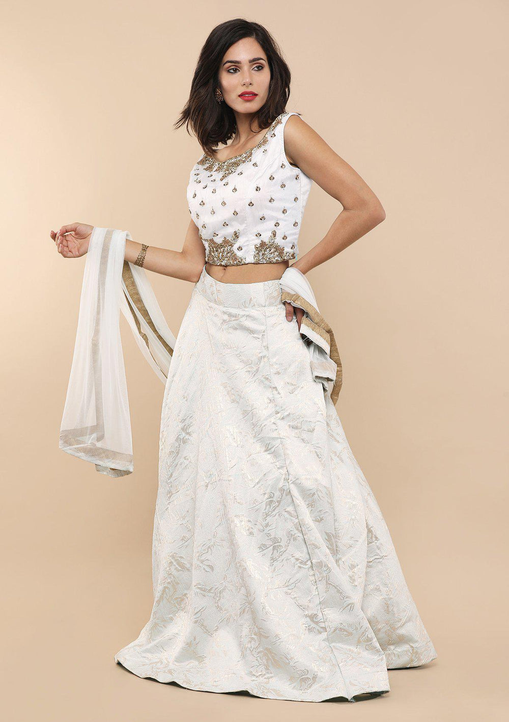 Light Blue Brocade Designer Lehenga-Koskii