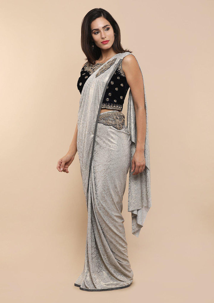 Blue and Grey Embellished Designer Saree-Koskii