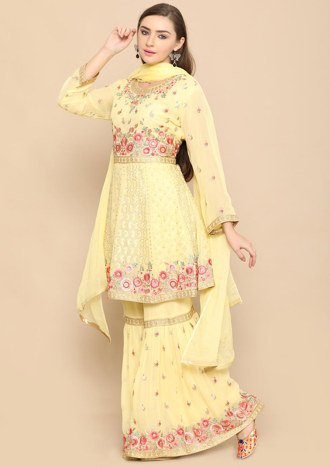 Yellow Thread Work Net Designer Sharara-Koskii