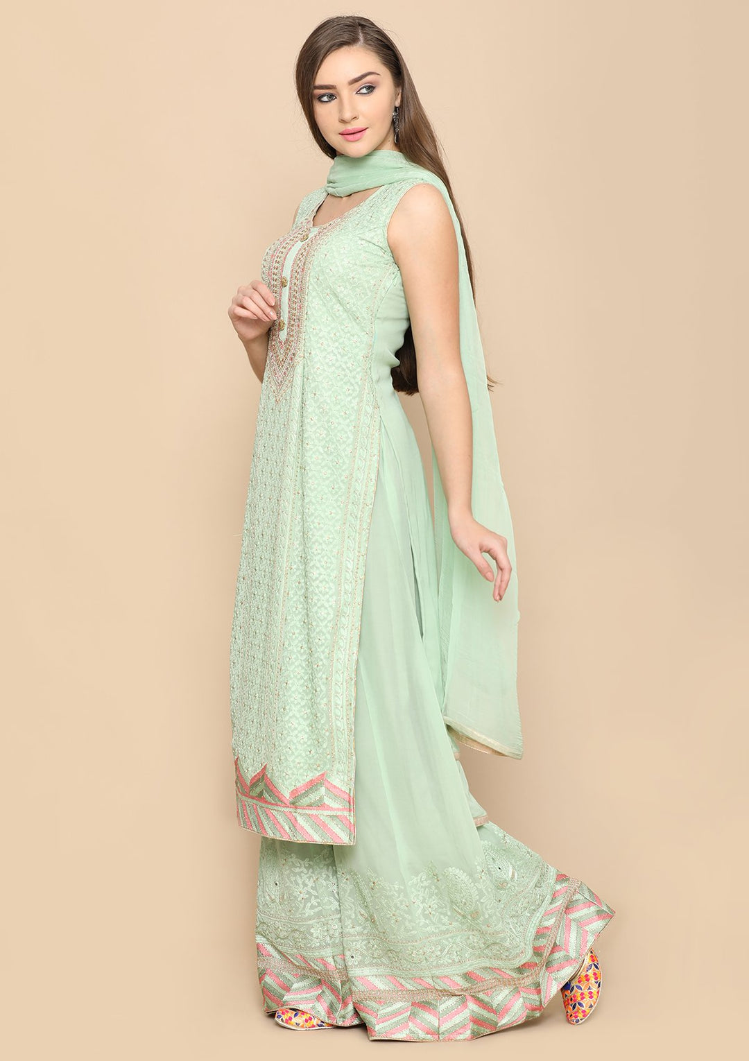 Pista Green Thread Work Designer Salwar Suit-Koskii