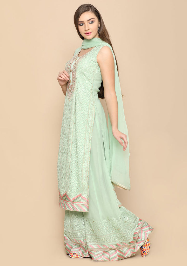 Pista Green Thread Work Designer Salwar Suit-Koskii