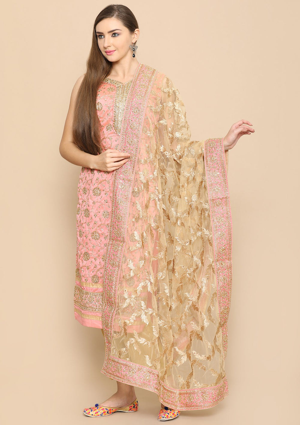 Pink and gold designer salwar suit-Koskii