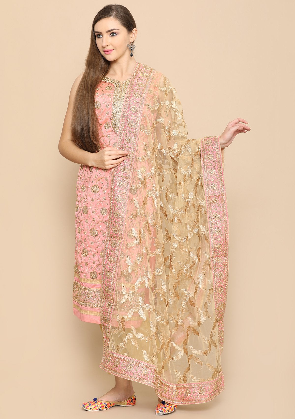 Pink and gold designer salwar suit-Koskii