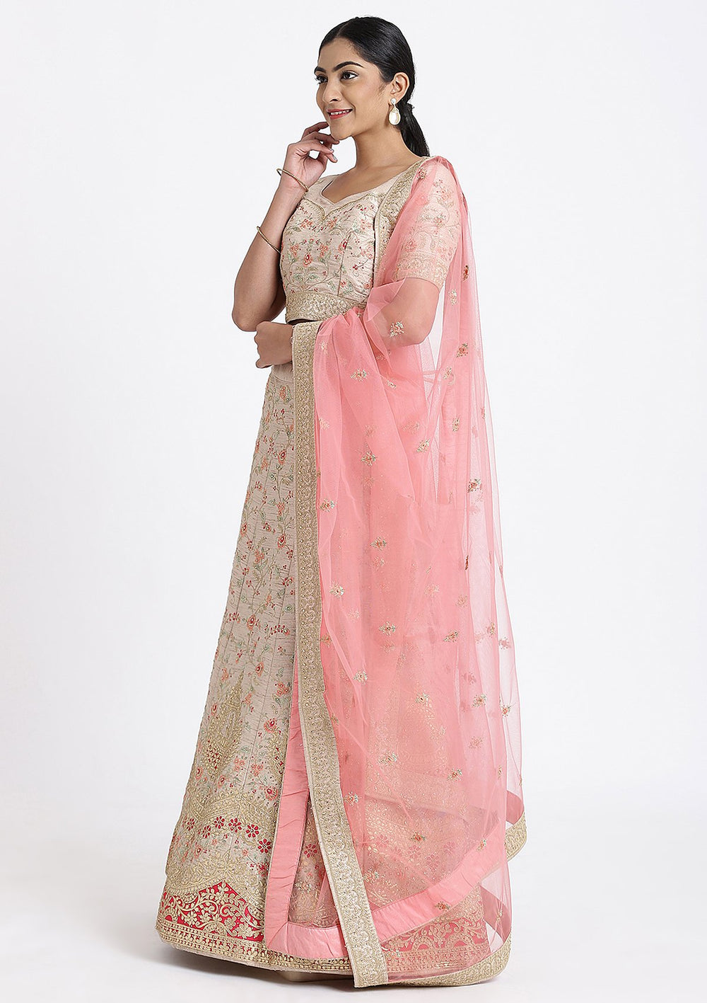 Cream Gota Patti Rawsilk Designer Lehenga-Koskii