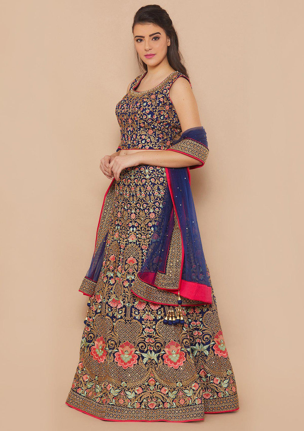 Blue Zariwork Net Designer Lehenga-Koskii