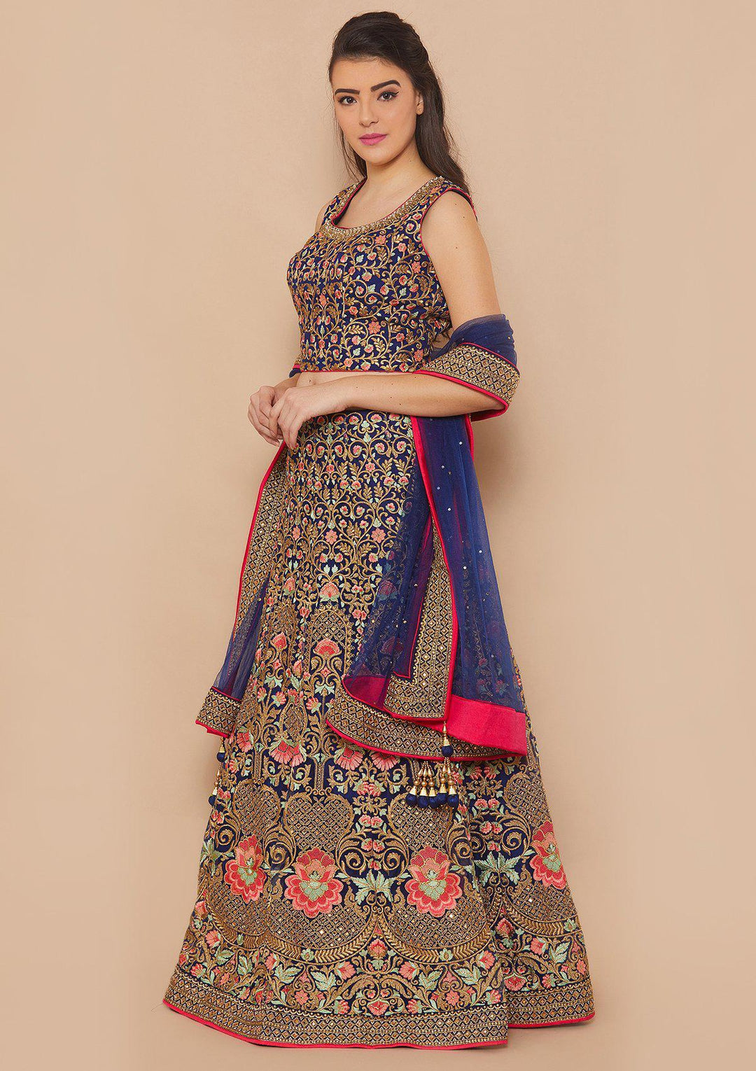 Blue Zariwork Net Designer Lehenga-Koskii