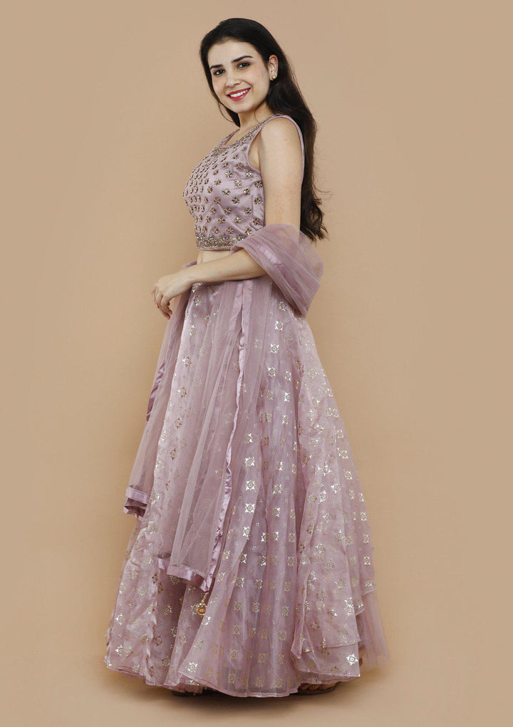 Lavender Sequinned Tissue Silk Designer Lehenga-Koskii