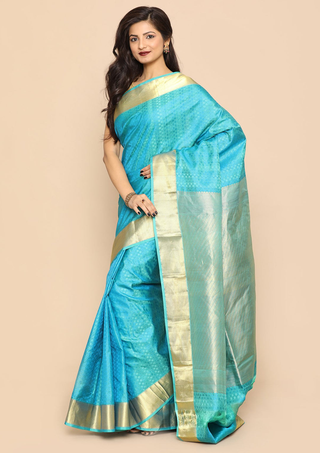 Peacock Green Georgette Handmade Saree-Koskii