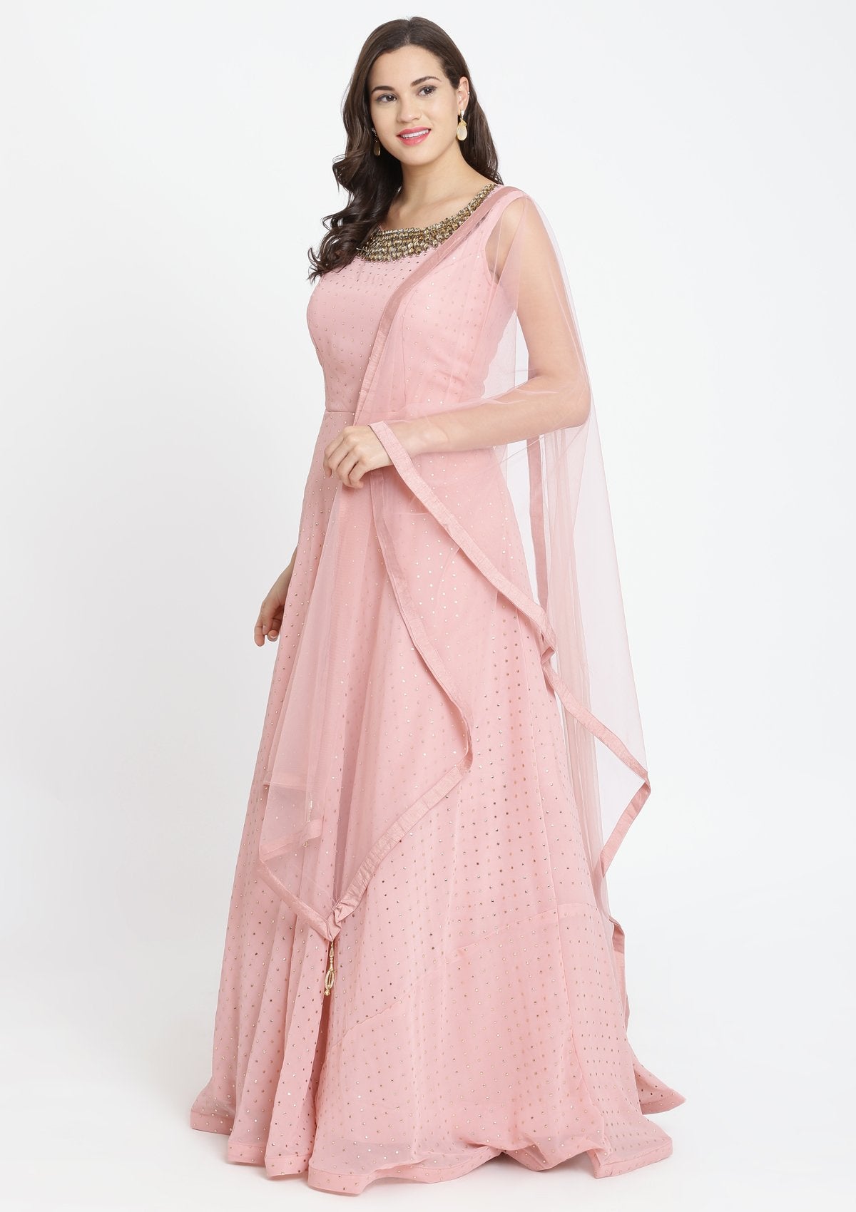 Light Pink Badla-work Georgette Designer Gown-Koskii