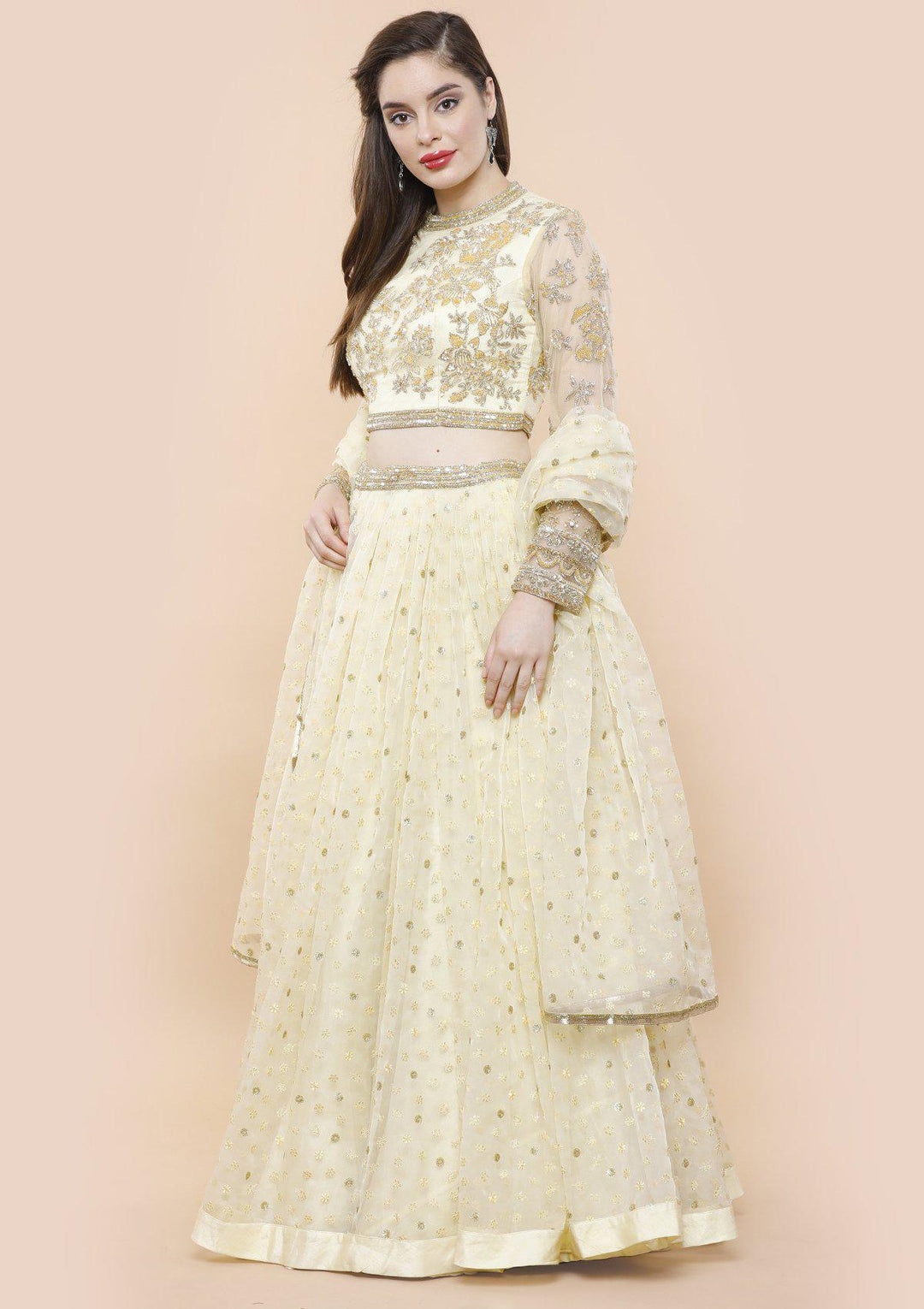 Koskii lemon yellow sparkling lehenga-Koskii
