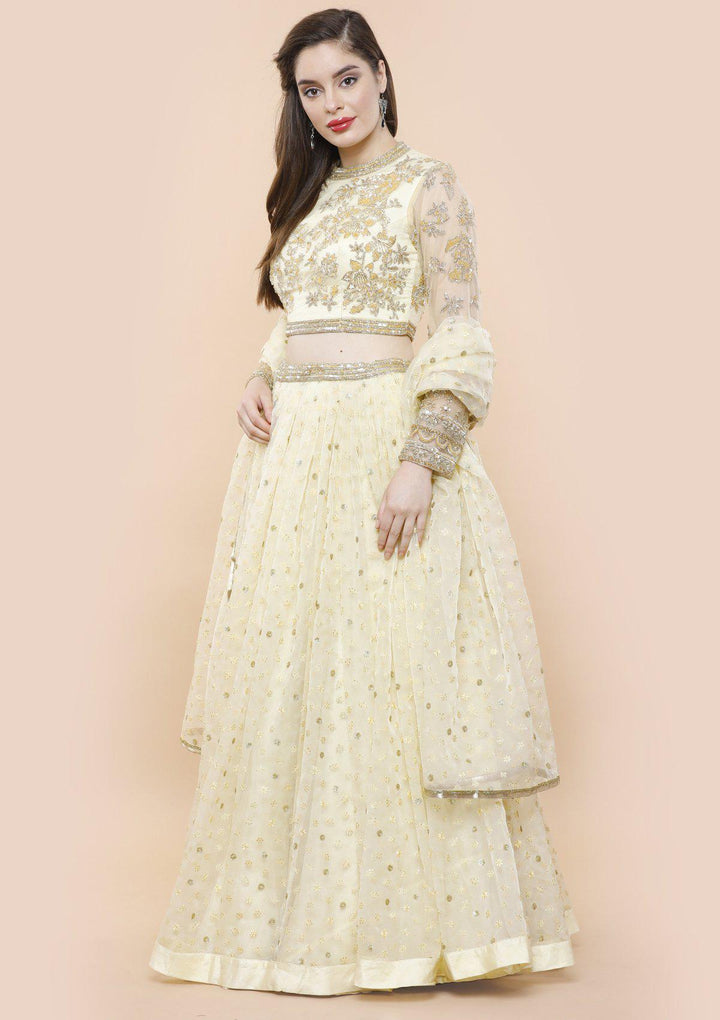 Koskii lemon yellow sparkling lehenga-Koskii