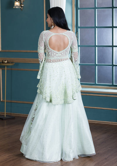 Koskii Pista Green Indo-Western Casual Gown-Koskii