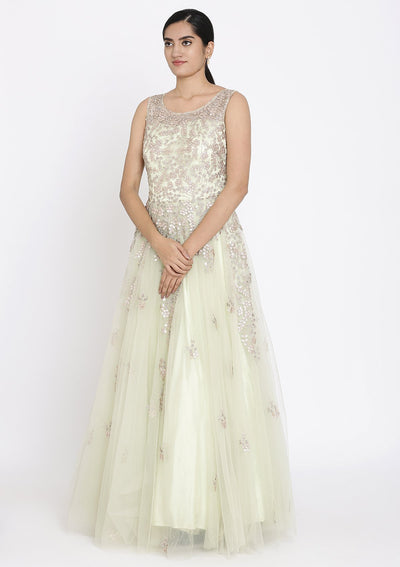 Pista Green Gotapatti Net Designer Gown - koskii