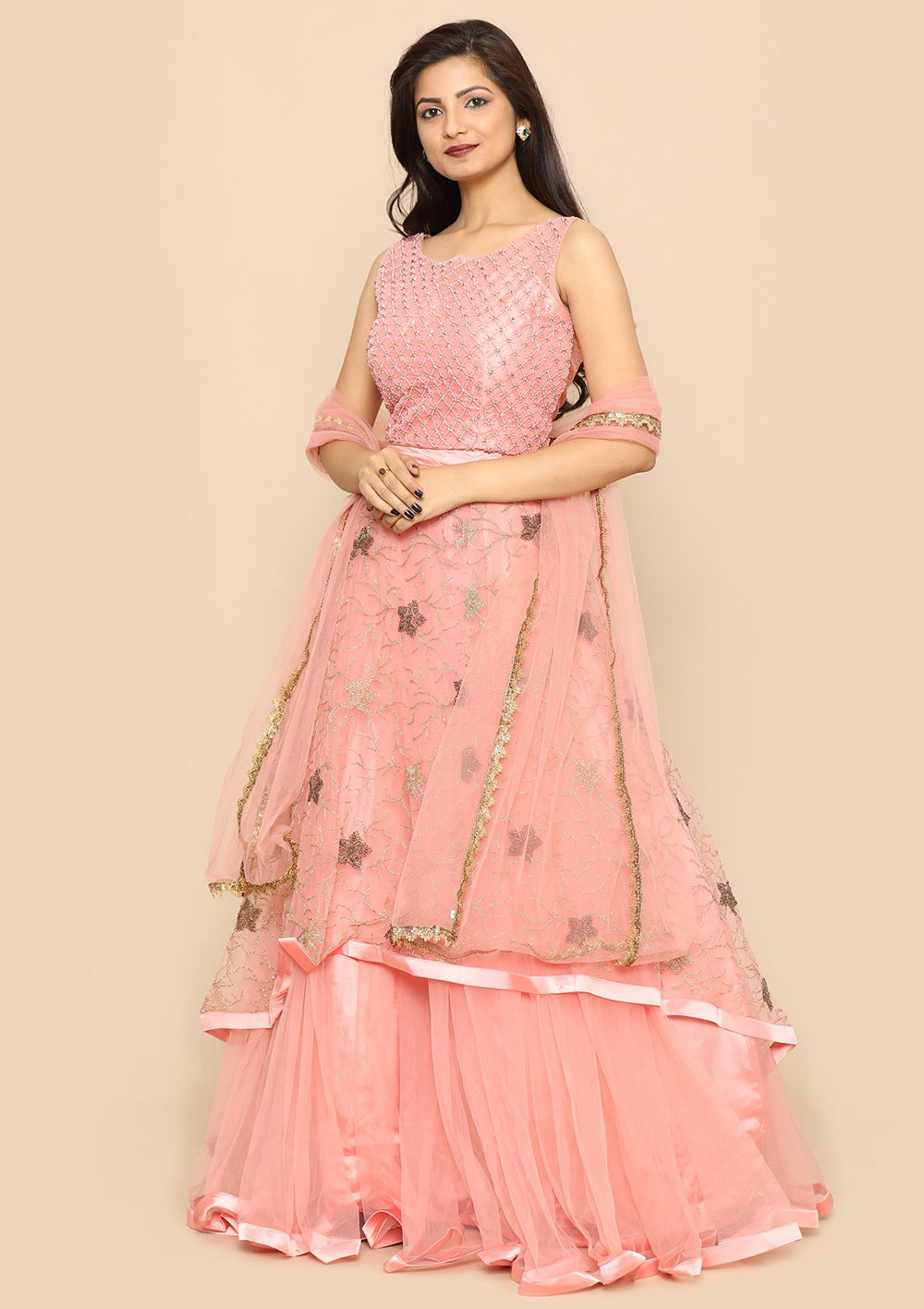 Pink Cutdana Net Designer Lehenga-Koskii