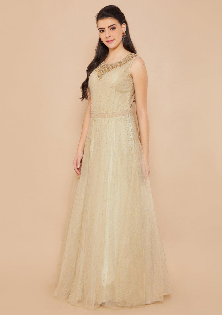 Sage Green Stonework Net Designer Gown-Koskii