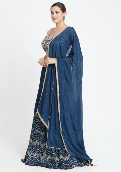 Peacock Blue Zardosi Art Silk Designer Lehenga-Koskii