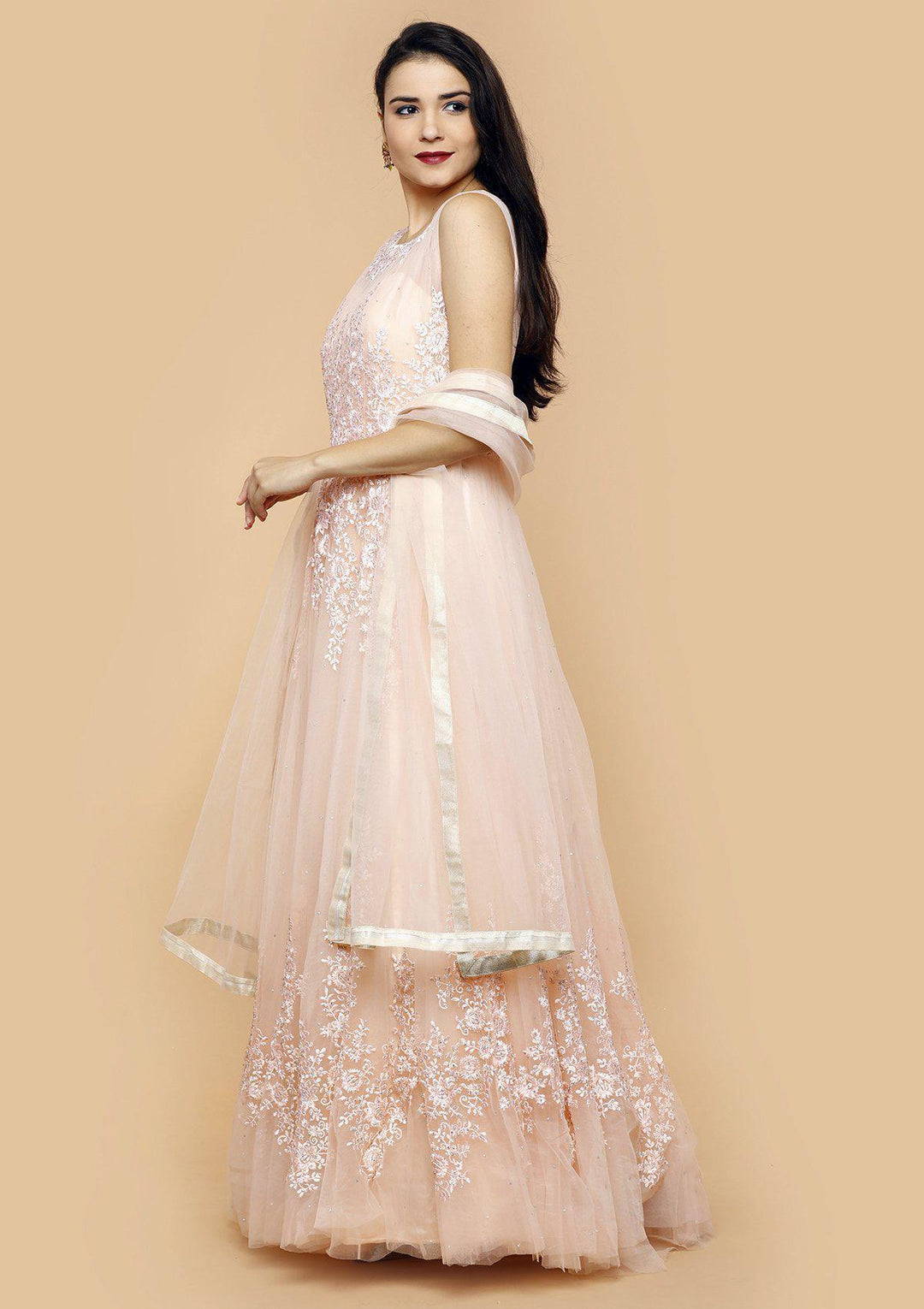 koskii blushing pink threadwork gown-Koskii