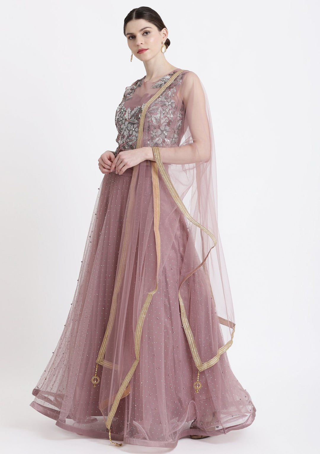 Mauve Sequins Net Designer Lehenga-Koskii