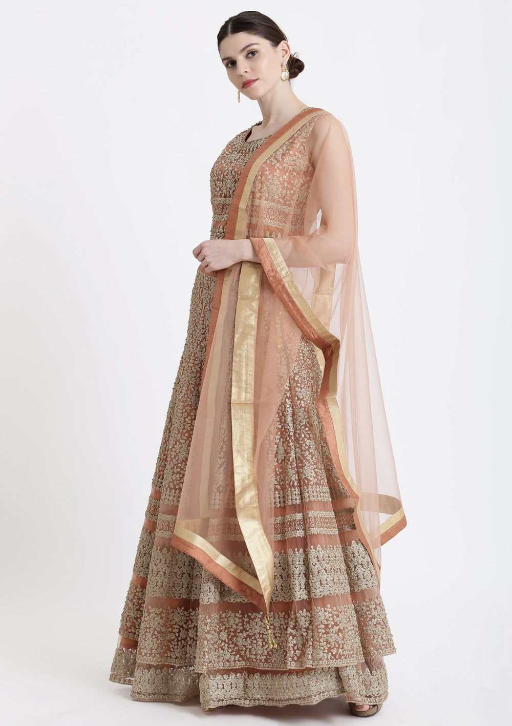 Peach Zariwork Net Designer Lehenga-Koskii