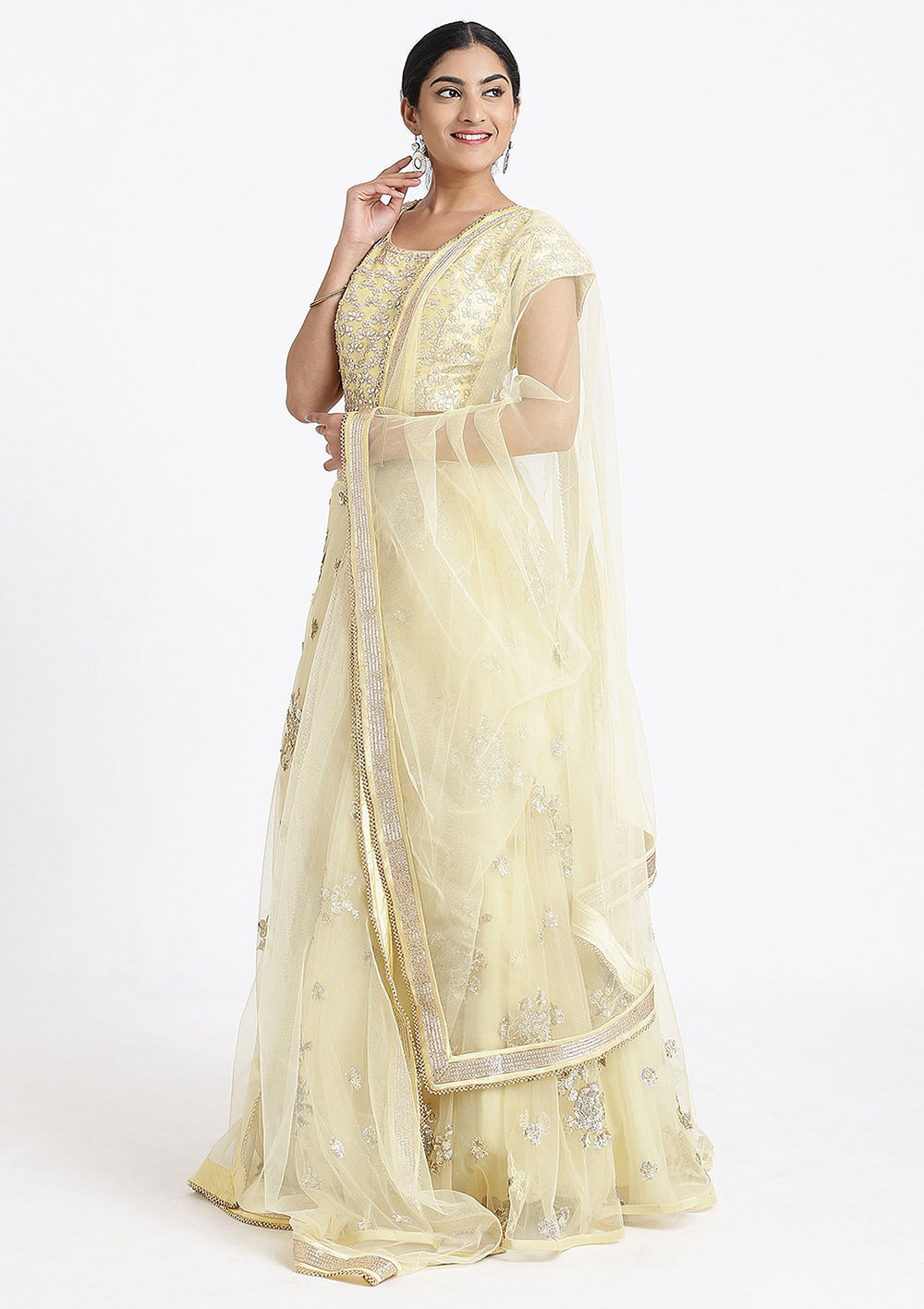 Lemon Yellow Gota Patti Net Designer Lehenga-Koskii