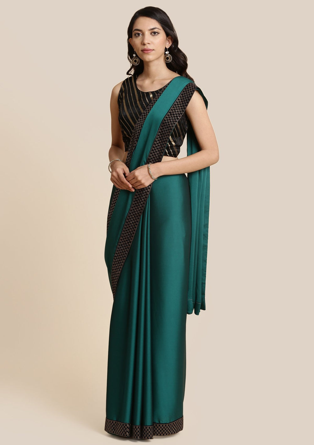 Bottle Green Swarovski Georgette Designer Saree-Koskii