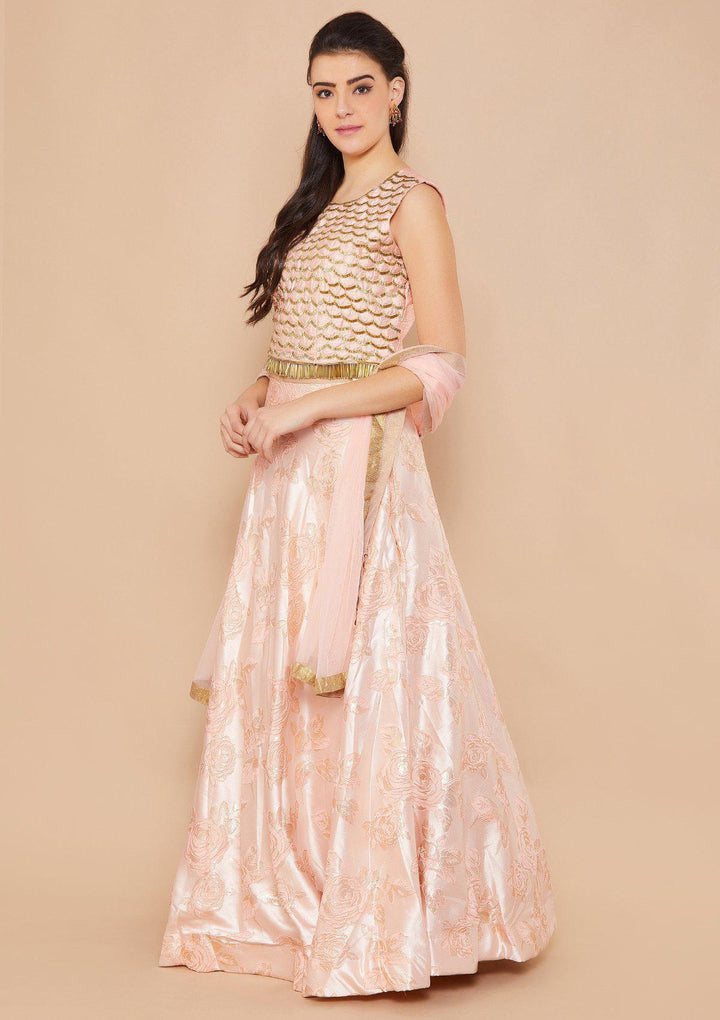 Rose Pink Cutdana Raw-silk Designer Lehenga-Koskii