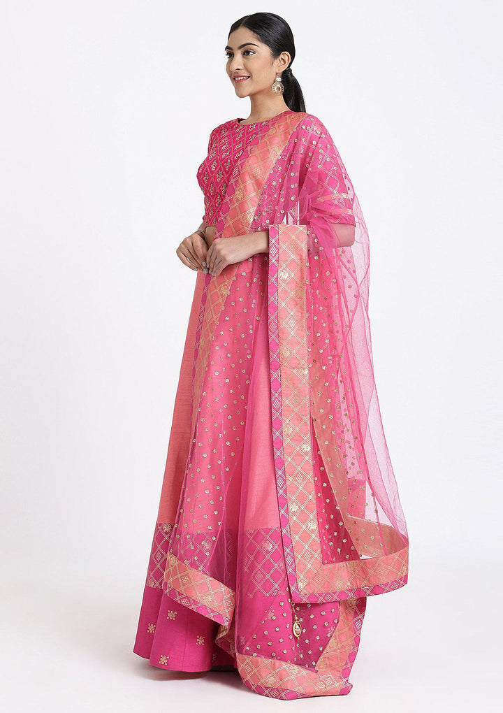 Peach Zardozi Rawsilk Designer Lehenga-Koskii