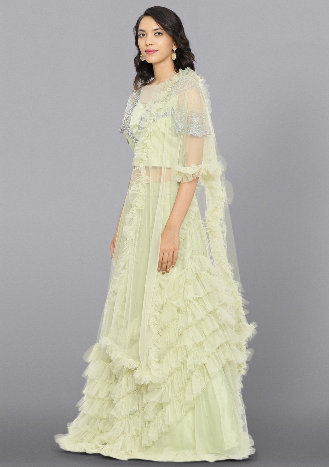 Pista Green Cutdana Net Designer Lehenga-Koskii