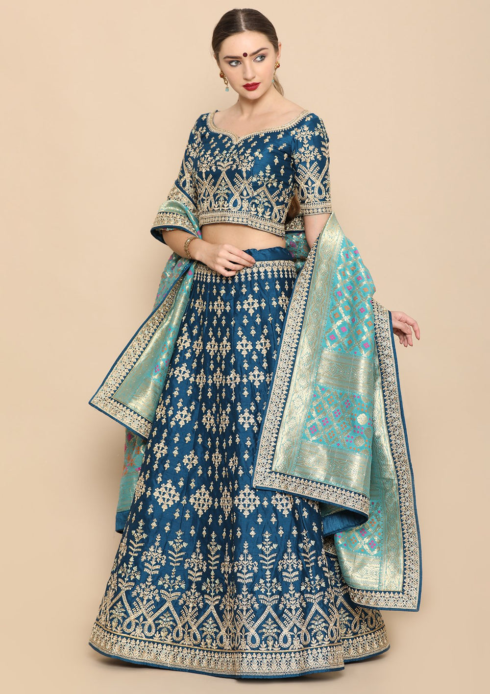 Blue zari work designer lehenga-Koskii