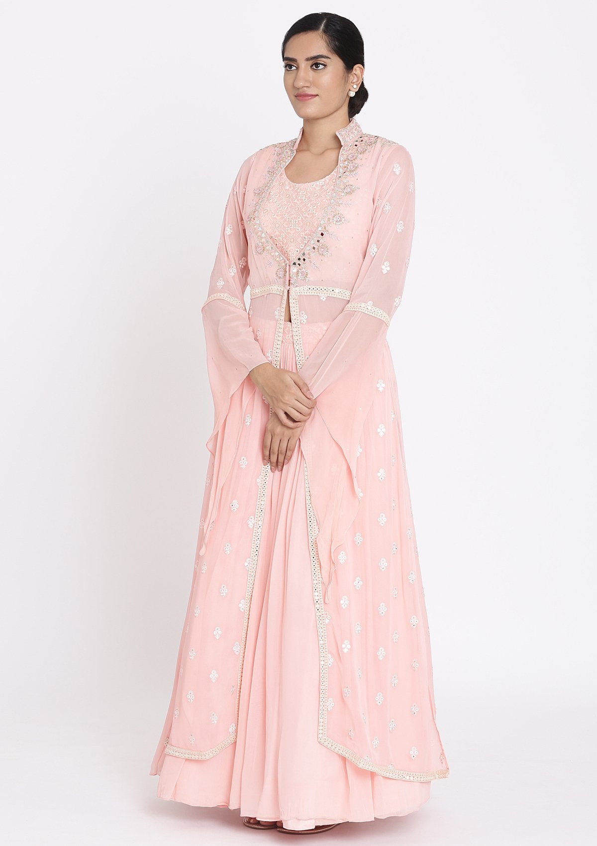 Pink Mirrorwork Georgette Designer Lehenga - koskii