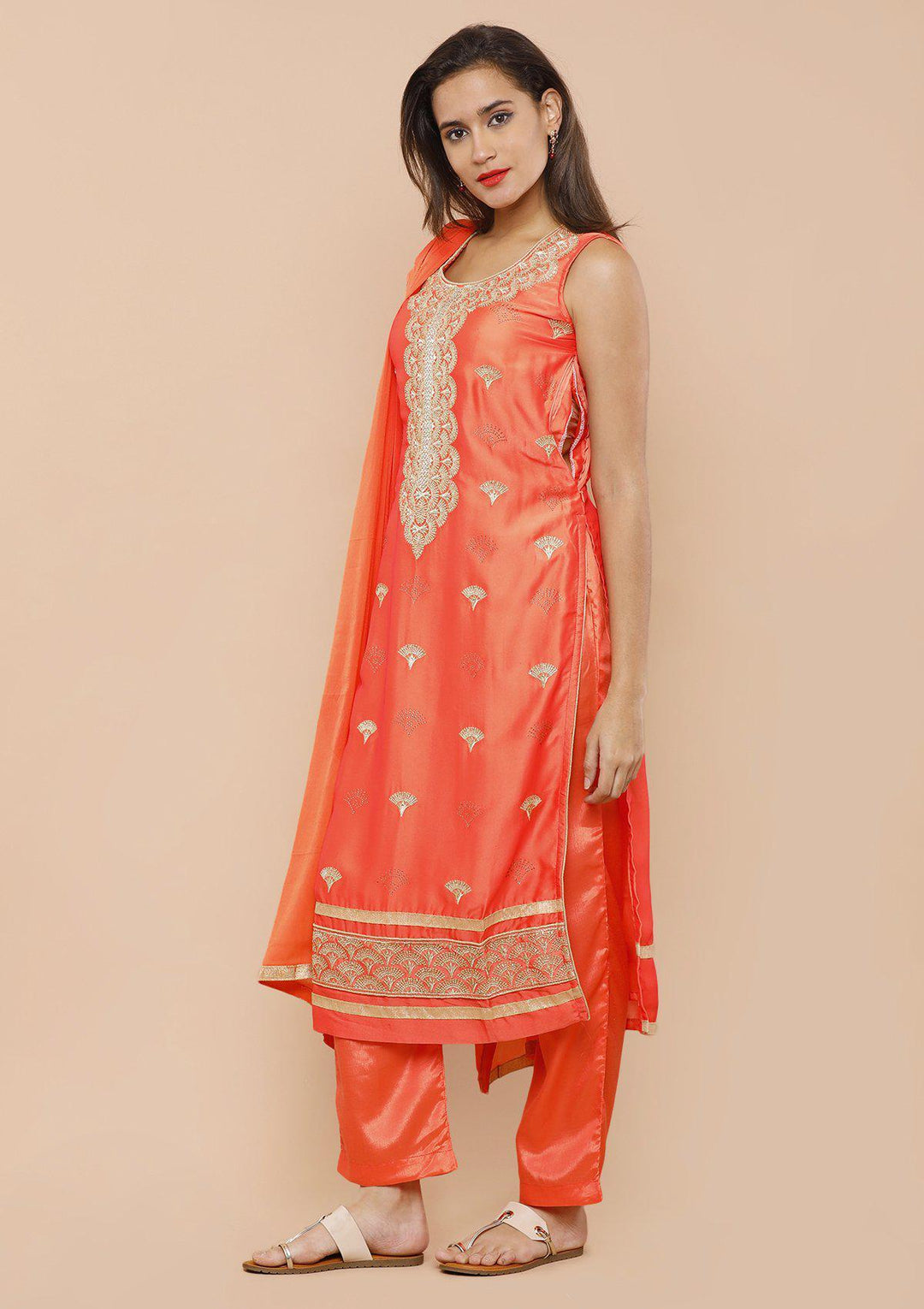 Orange Zari Work Designer Salwar Suit-Koskii